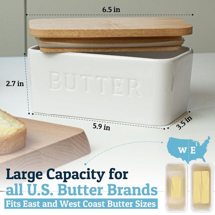 PriorityChef Large Butter Dish with Lid for Countertop, Ceramic Butter Container with Airtight Cover, Butter Keeper for Counter or Fridge, Butter Holder Storage, White
