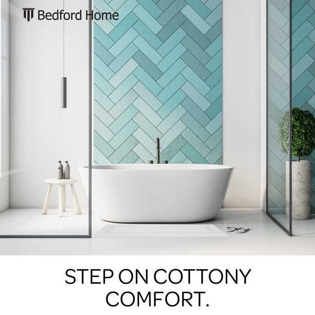 Bedford Home 100% Cotton Reversible Long Bath Rug - White - 24x60