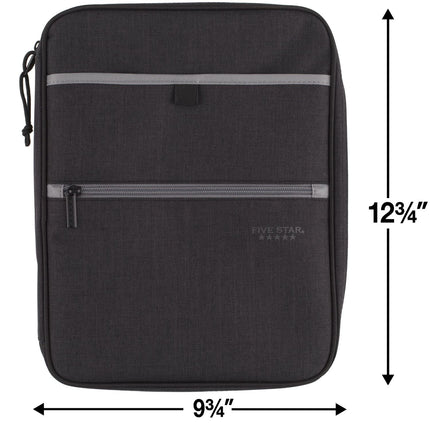 Five Star Zipper Binder, 1 Inch 3-Ring Binder, Carry-All with Internal Pockets and Dividers, 375 Total Sheet Capacity, Heathered Black/Gray (29092IT8)