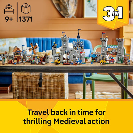 LEGO Creator 3in1 Medieval Horse Knight Castle Toy - Transforms into a Jousting Tournament Scene or a Town - incl. 6 Minifigures - Creative Gift for 9+ Year Old Boys & Girls - 31168