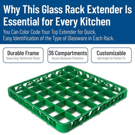 Carlisle RE36C09 OptiClean 36 Compartment Divided Glass Rack Extender, 1.78", Green
