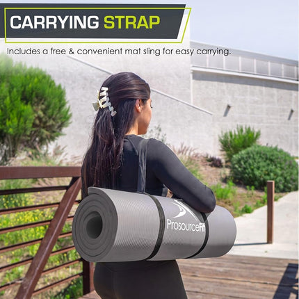 ProsourceFit Extra Thick Yoga and Pilates Mat ½” (13mm), 71-inch Long High Density Exercise Mat with Comfort Foam and Carrying Strap, Grey