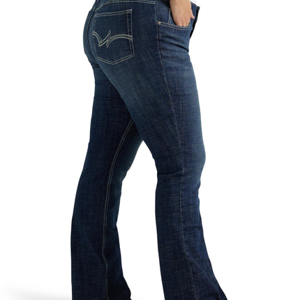 Wrangler Women's Western Mid Rise Stretch Boot Cut Jean, Dark Blue, 18