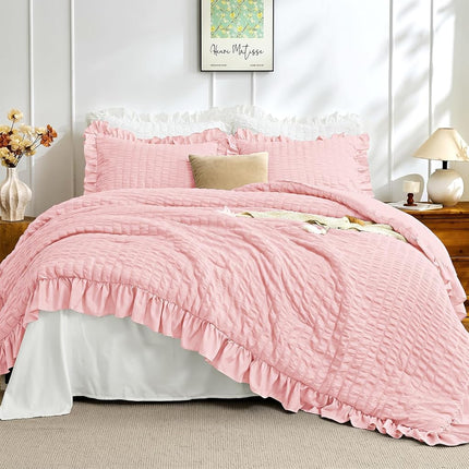 JOLLYVOGUE Seersucker Comforter Set, 3 Pieces Bed 