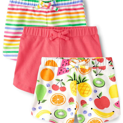 The Children's Place Baby Toddler Girls Pull on Everyday Shorts, Multi Stipe/Rose/Fruits, 4T