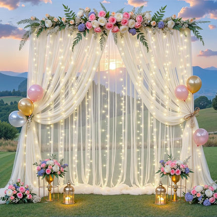 Ivory Sheer Backdrop Curtains with Lights String f
