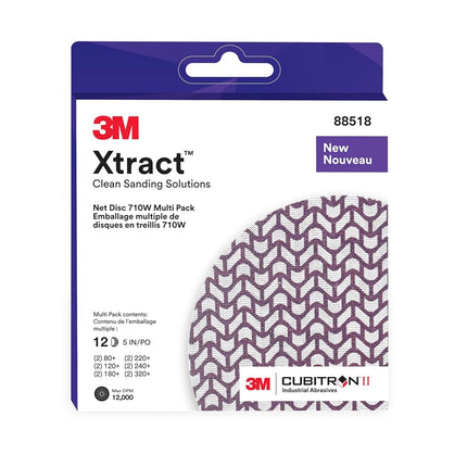 3M Xtract Cubitron II Net Disc 710W,Dust Free Sanding, 80+, 120+, 180+, 220+, 240+, 320+, 5 in x NH (127 mm x NH),1 Multipack with 12 Discs, Purple