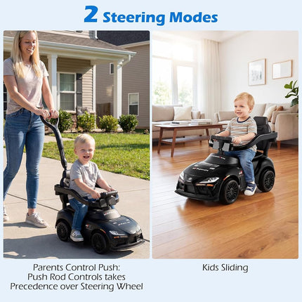 Licensed Toyota Ride on Push Car for Toddlers by INFANS, 3 in 1 Walking Sliding with Removable Guardrails and Handle, Music, Under Seat Storage for Kid (Black)