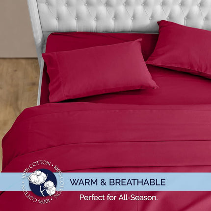 Elegant Comfort Soft 4-Piece 100% Turkish Cotton Flannel Sheet Set - Premium Quality, Deep Pocket Fitted Sheet, Ultra Soft, Cozy Warm Flannel Sheets - Twin XL, Burgundy