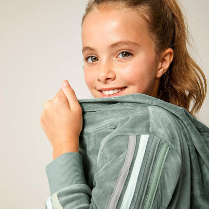 HonestBaby Sudadera con capucha de terciopelo, cremallera frontal y pantalón jogger, para bebé, niño pequeño, niños, niñas, unisex, color salvia con rayas, 2T, salvia con rayas, 2T