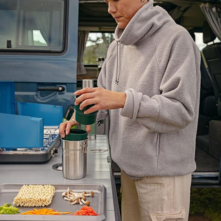 Stanley Wildfare Go 4-Piece Stainless Steel Two Cup Cook Set | 32 oz Pot and Lid with Fold & Lock Handle | 2 Stacking Cups | Camping Essentials for Your Camp Kitchen | BPA-Free | Shale + Charcoal