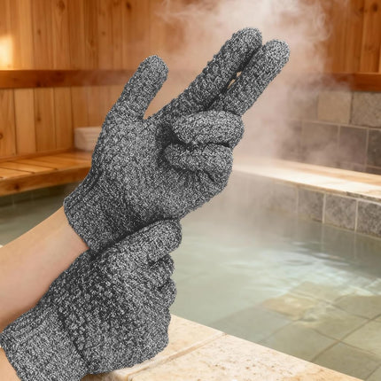 Evridwear Exfoliating Dual Texture Bath Gloves for Shower, Spa, Massage and Body Scrubs, Dead Skin Cell Remover, Gloves with Hanging Loop (1 Pair Gray Heavy Glove)