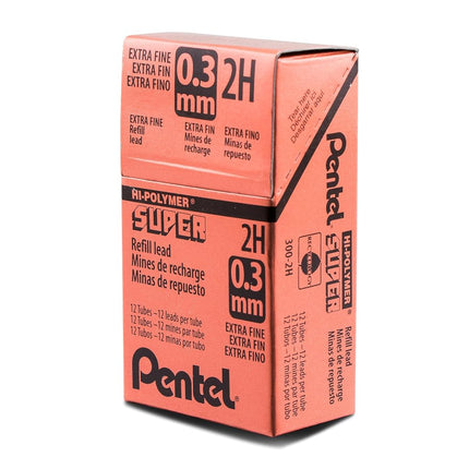 Pentel Super Hi-Polymer Refill Lead, 0.3mm Lead, Grade 2H, 1 Pack of 12 Tubes, (12 Leads per Tube)
