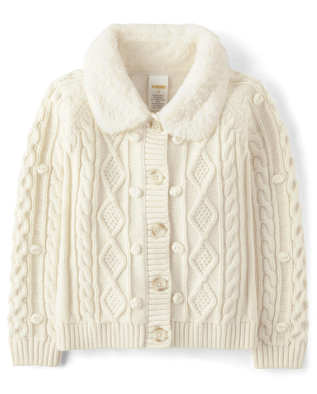 Gymboree Girls' and Toddler Long Sleeve Cardigan Sweaters, Halo White, 12-18 Months