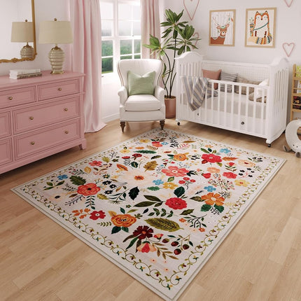Rugcomf Door Mat Indoor Entrance 2x3 Rug Machine Washable Boho Floral Small Area Rug Non-Slip Low Pile Throw Rugs for Entryway, Kitchen, Front Door Indoor Entrance, Entry, Kids Room (Pink)
