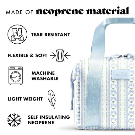 Fit & Fresh Neoprene Lunch Bag For Women, Insulated Womens Lunch Bag For Work, Tear & Stain Resistant Large Lunch Box For Women With Containers and Ice, Machine Washable Remi Bag, Blue Wallpaper Bows