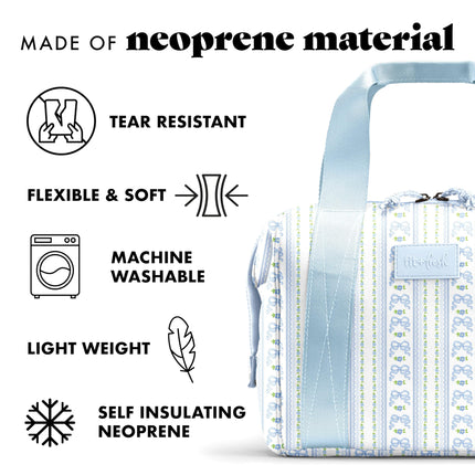 Fit & Fresh Neoprene Lunch Bag For Women, Insulated Womens Lunch Bag For Work, Tear & Stain Resistant Large Lunch Box For Women With Containers and Ice, Machine Washable Remi Bag, Blue Wallpaper Bows