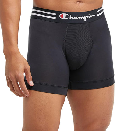 Champion Men's Boxer Briefs, Performance Stretch, Moisture Wicking, Multi-Pack, Regular Leg-Black-3 Pack, XXL (Pack of 3)