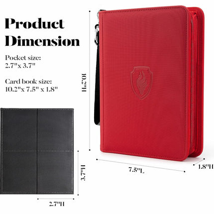 Fabmaker 4 Pocket Card Binder for 320 Cards, Premium Zip Trading Card Binder, Portable PU Card Collection Binder, Collector Card Album, Card Folder for MTG, TCG, Sports Cards, Game Cards (Red)