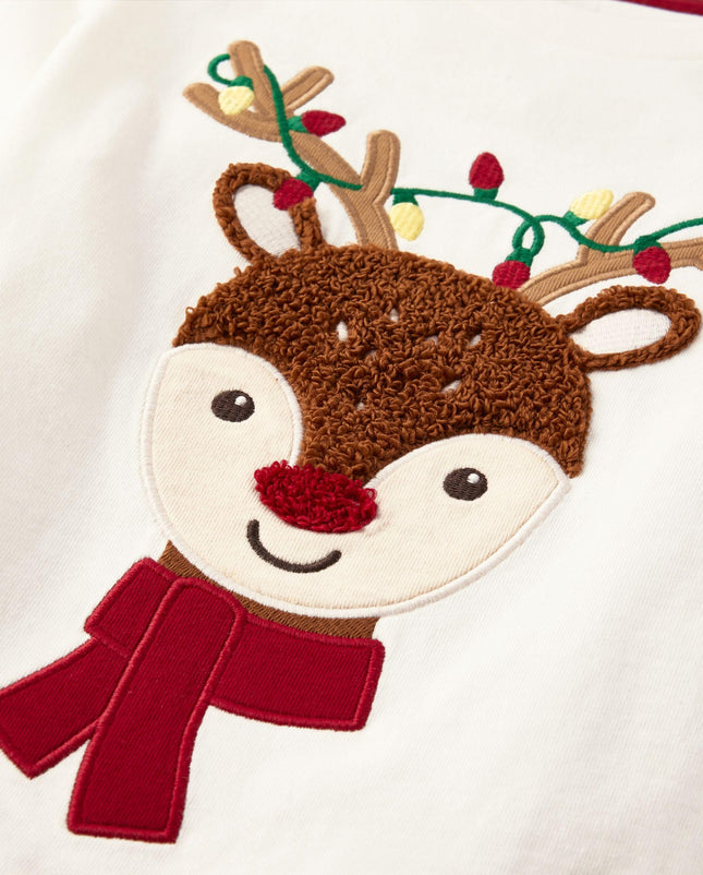 Gymboree Boys' and Toddler Embroidered Graphic Long Sleeve T-Shirts, White Reindeer, 7