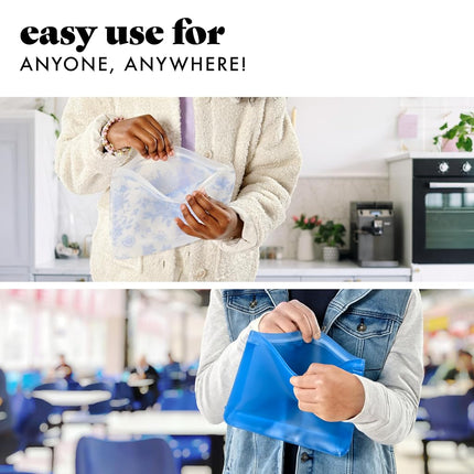 Sacs à sandwich réutilisables Fit & Fresh (Lot de 3) – Sacs de conservation alimentaire réutilisables, étanches, sans BPA, compatibles congélateur, écologiques pour snacks, déjeuner, préparation de repas, Toile florale bleue