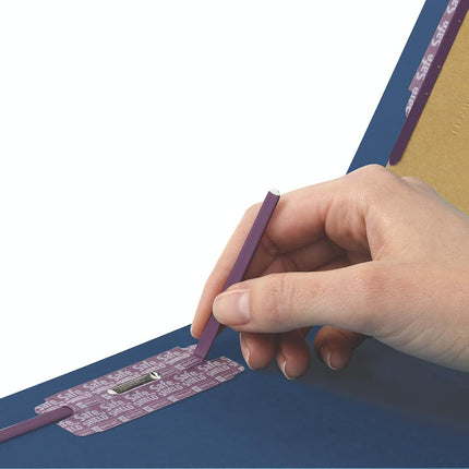 Smead 100% Recycled End Tab Pressboard Classification File Folder with SafeSHIELD Fasteners, 2 Dividers, 2" Expansion, Legal Size, Dark Blue, 10 per Box (29784)