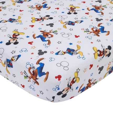 Disney Mickey Mouse Having Fun Super Soft 2 Piece Toddler Sheet Set, White/Grey/Blue/Red