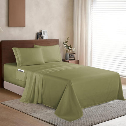 Elegant Comfort Luxury 1500 Premium Hotel Quality Microfiber 4-Piece Sheet Set - Soft, All Around Elastic 18-24 Inches Deep Fitted Sheet - Extra Deep Pocket Sheets, Full, Sage/Green