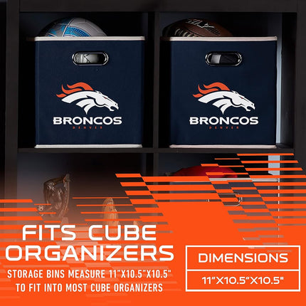 Franklin Sports NFL Denver Broncos Collapsible Storage Bin NFL Folding Cube Storage Container Fits Bin Organizers Fabric NFL Team Storage Cubes One Size
