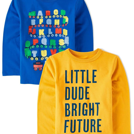 The Children's Place Baby Boys' and Toddler Assorted Everyday Long Sleeve Graphic T-Shirts,multipacks, Handsome/Trouble 2-Pack, 4T