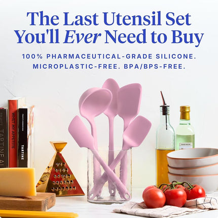 Gir: Get It Right - 5 Piece Essentials All Purpose Set - Ladle, Spatula, Flip, Spoon & Spoonula, Non-Stick, Heat Resistant, Dishwasher Safe, Kitchen Utensils, Baking Supplies - Rose