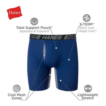 Hanes Men's X-Temp Total Support Pouch Boxer Brief, Anti-Chafing, Moisture-Wicking Underwear, Multi-Pack, Long Leg-Assorted, M (Pack of 3)