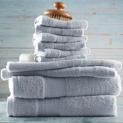 Hearth & Harbor 100% Ring Spun Cotton Bath Towels for bathroom - Luxury Bathroom Towels - Soft & Highly Absorbent Bath Towels Set, 10 Piece Set (2 Bath Towels, 2 Hand Towels, 6 Washcloths) - Ice Blue