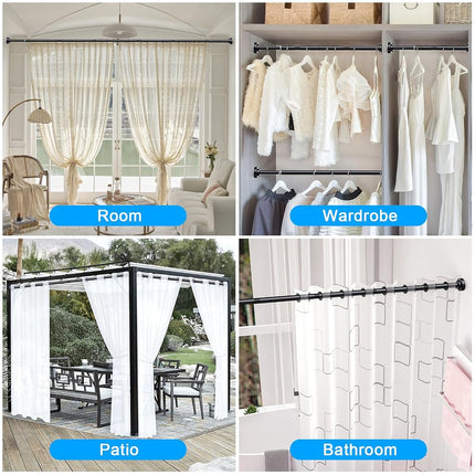 TEECK Shower Curtain Rod, 32-68 inch Adjustable Spring Tension Curtain Rod, Never Rust Anti-Slip Shower Curtain Rod for Bathroom, No Drilling, Never Collapse, Easy to Use, Black