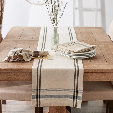 DII 14" x 108" French Stripe Farmhouse Table Runner Taupe Black