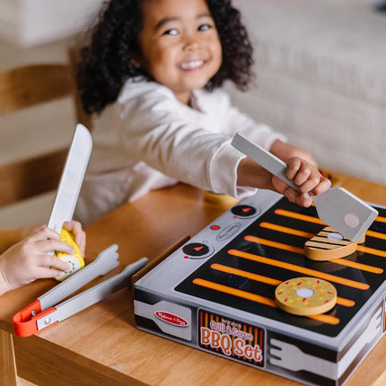 Melissa & Doug 9280 Grill and Serve BBQ Set (20 pcs) -Wooden Play Food and Accessories, Multi-Colored, 1 EA