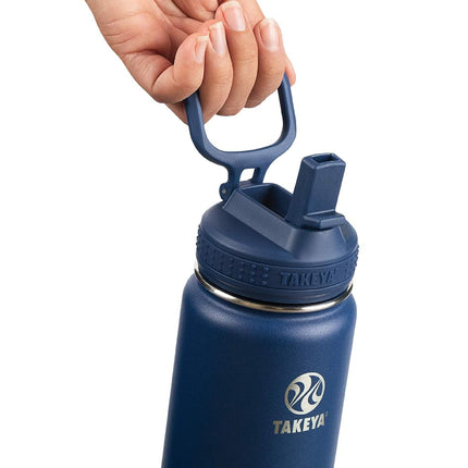 Takeya Actives 24 oz Water Bottle with Straw Lid - Double Wall Stainless Steel Insulation - Dishwasher Safe & BPA-Free - Removable Bumper - Midnight Blue