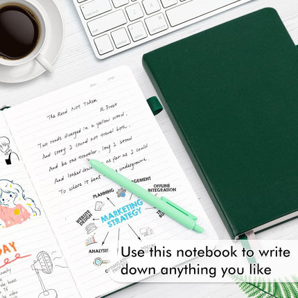 3 Pack Notebooks Journals Bulk with 3 Black Pens, Feela A5 Hardcover Notebook Classic Ruled Lined Journal Set with Pen Holder for Work Business Journaling Note Taking, 120 GSM, 5.1”x8.3”, Dark Green
