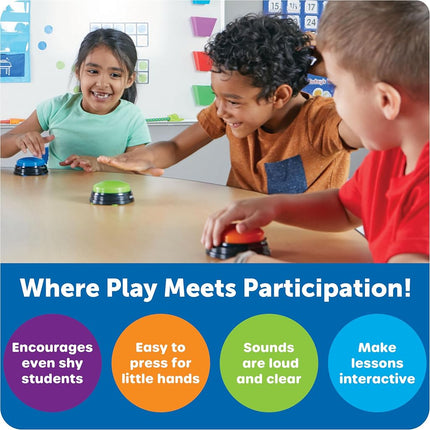 Learning Resources Answer Buzzers – Set of 4, Ages 3+, Game Show Style Buzzers with Fun Sound Effects, Pre-Recorded Sounds for Classroom & Family Games