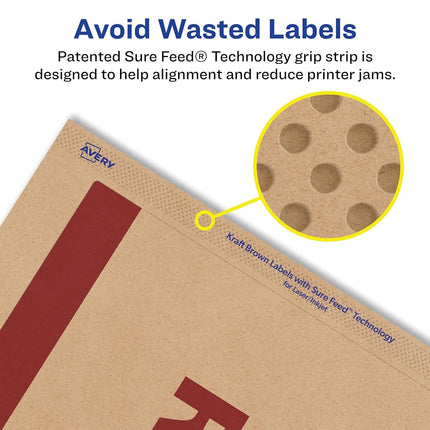 Avery Kraft Brown Rectangle Labels with Sure Feed, 10" x 7", 50 Kraft Brown Labels, Laser/Inkjet Printable Labels