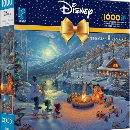 Ceaco - Thomas Kinkade Disney Holiday 1000 Piece Jigsaw Puzzle, Mickey and Minnie Christmas Lodge