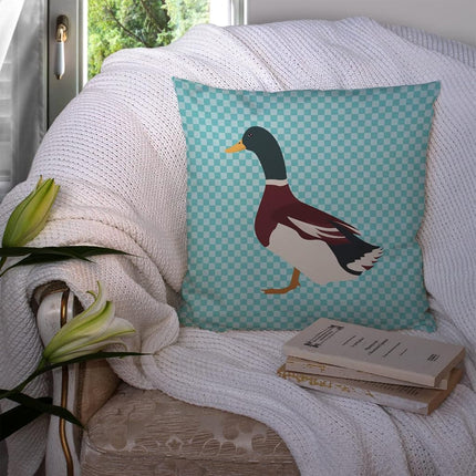 Caroline's Treasures BB8030PW1414 Rouen Duck Blue Check Fabric Decorative Pillow Machine Washable, Indoor Outdoor Decorative Pillow for Couch, Bed or Patio, 14Hx14W