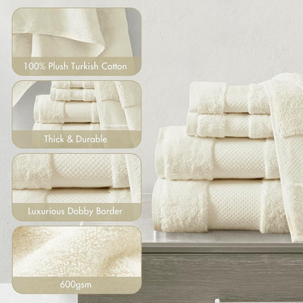MADISON PARK SIGNATURE Turkish 100% Cotton 600Gsm Luxury Premium Thick Soft Abosorbant Hotel Bathroom Towel Set Shower Hand Face Washcloths, Assorted Sizes, Natural 6 Piece
