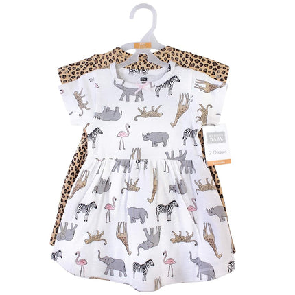 Hudson Baby Baby Girls' Cotton Dresses, Modern Pink Safari, 0-3 Months