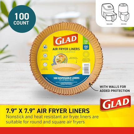 Glad Air Fryer Liners, Nonstick and Heat Resistant, Food Grade Material, Suitable for Round and Square Air Fryers, Air Fryer Accessories, 6.5" x 6.5" - 100 Count