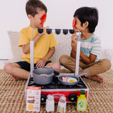 Melissa & Doug 19-Piece Deluxe Wooden Cooktop Set (E-Commerce Packaging)