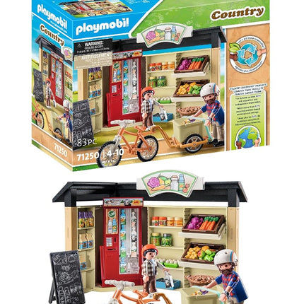 Playmobil 71250 Country farm shop, bike with trailer, organic farm food grocery shop, sustainable toy for children ages 4+