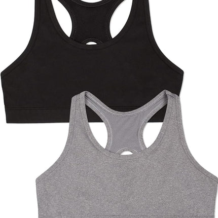 Fruit of the Loom Girls' Stay Dry Racerback Sports Bra, Black/Dark Grey Heather, Small