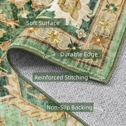 Green Area Rug 3x5 Washable Rug Non-Slip Area Rugs for Bedroom Living Room Kitchen, Printed Low-Pile Ultra-Soft Cute Dorm Rug Room Decor for Teen Girls(Border Green)