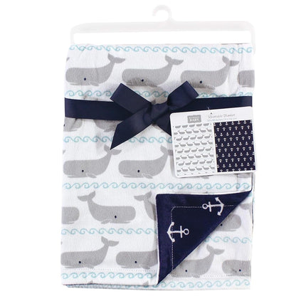 Couverture réversible en vison moelleux Hudson Baby unisexe pour bébé, Baleine, 76x102 cm